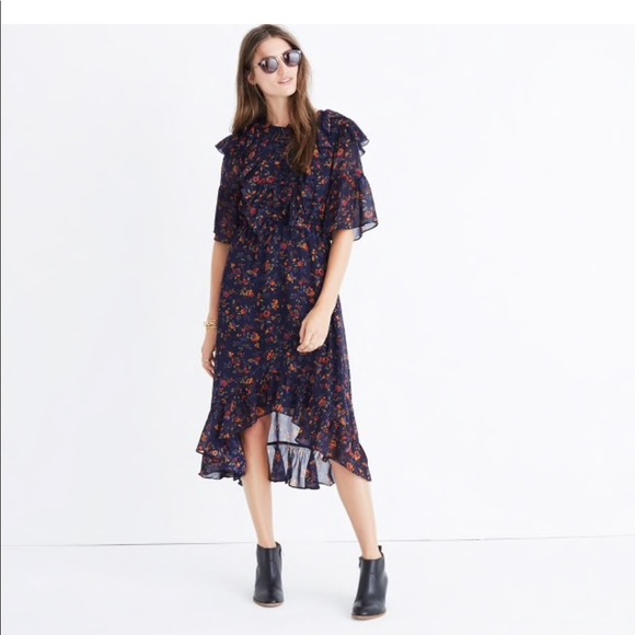 MADEWELL Posy Floral Gathered Neck Ruffle Dress main image 0